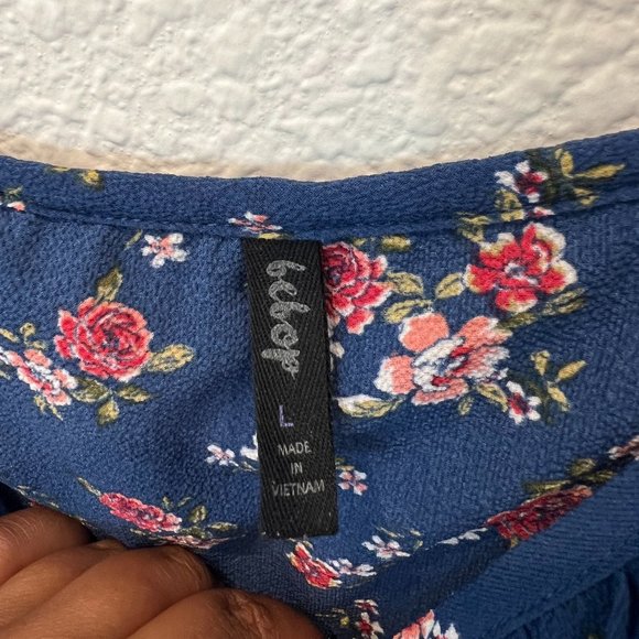 Blue Floral Flowy Mini Dress, Size Large - Picture 6 of 8